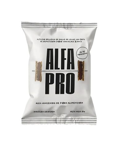 Alfajor Protéico Reducido en calorías Chocolate Blanco caja x 8 unidades Alfapro