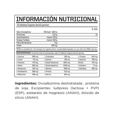 Tabla Nutricional BCAA 300 g 2:1:1 Gold Nutrition