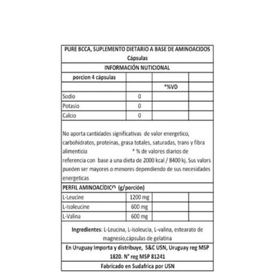 Tabla Nutricional BCAA 1400 180 Cáps SYLAB
