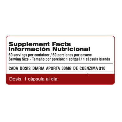 Tabla Nutricional Coenzima CO Q-10 30mg 100caps Natural Life