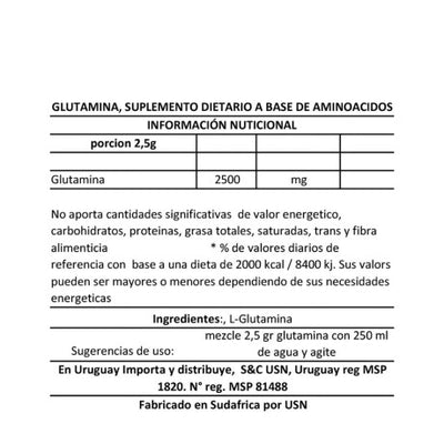 Tabla Nutricional 100% Pure Glutamina 300gr Gold Nutrition