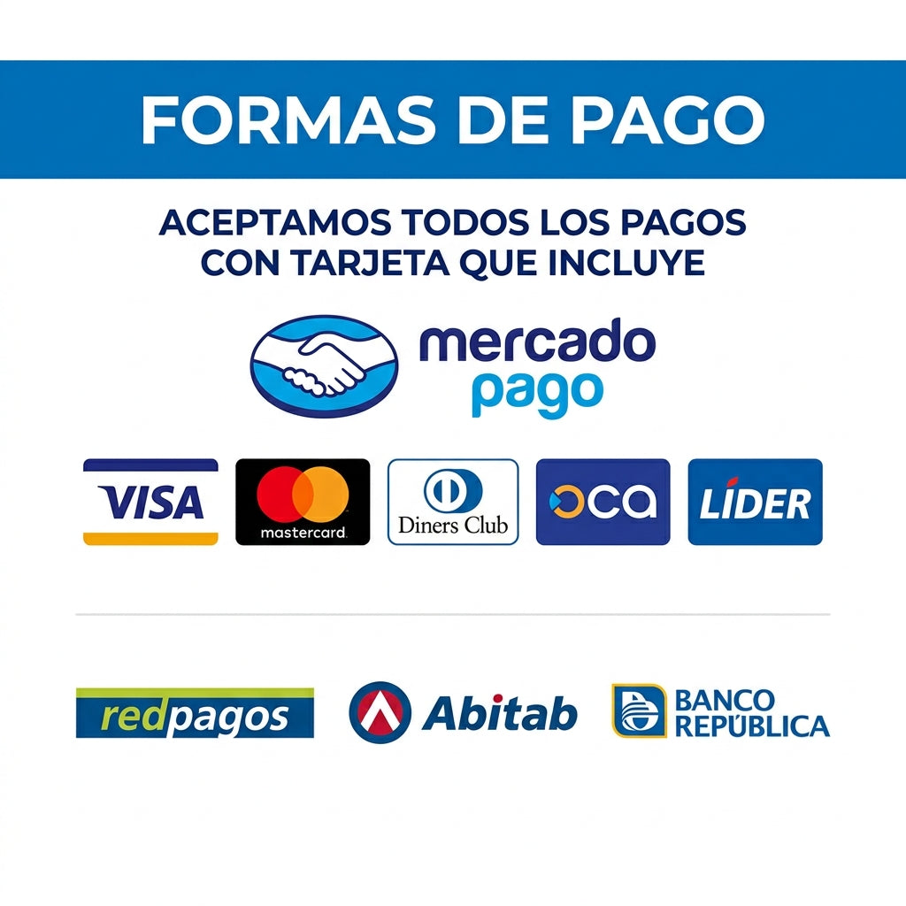 Formas de Pago - MercadoPago, Visa, Mastercard, OCA, Diners Club, RedPagos, Abitab, Banco República